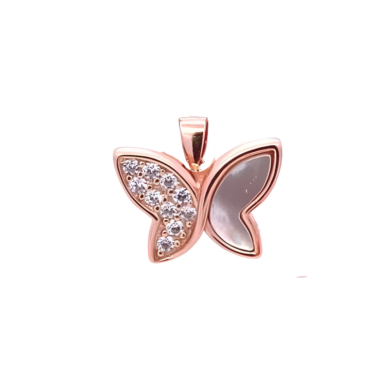 Dazzling Pearl CZ Butterfly Silver Rosegold Pendant Set