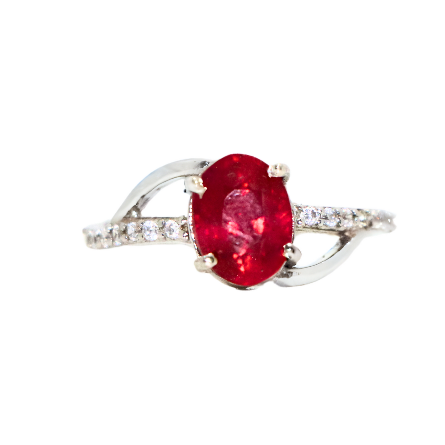 Glass Filled Ruby Oval Sterling Silver Ring - Anjoriya Jewels