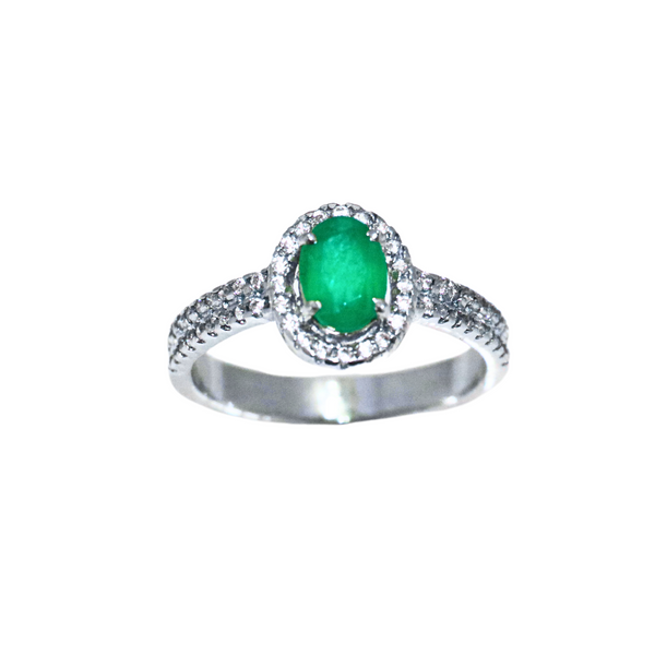 Emerald Oval  Sterling Silver Ring