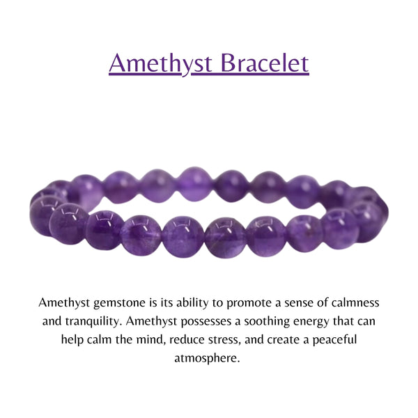 Amethyst Beads Crystal Bracelet, 8-MM Beads- Hand Beaded Stone Wear Girls, Boys, Men & Women - Positive Energy Stones, Fashion & Everyday Wear