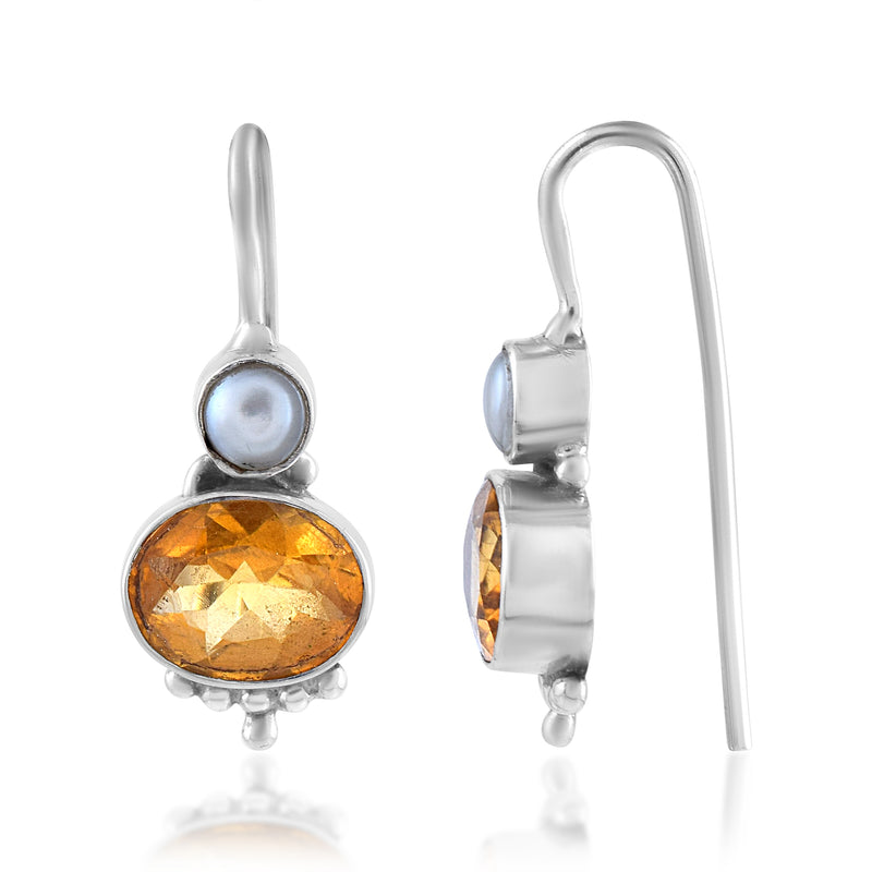 Handcrafted in pure 925 sterling silver Citrine Stone Oval Shape Earrings vibrant look which makes it a perfect choice to wear on occasion Stud With Top OF the Earring With Pearl Attach Look Nice After Wear With Background White