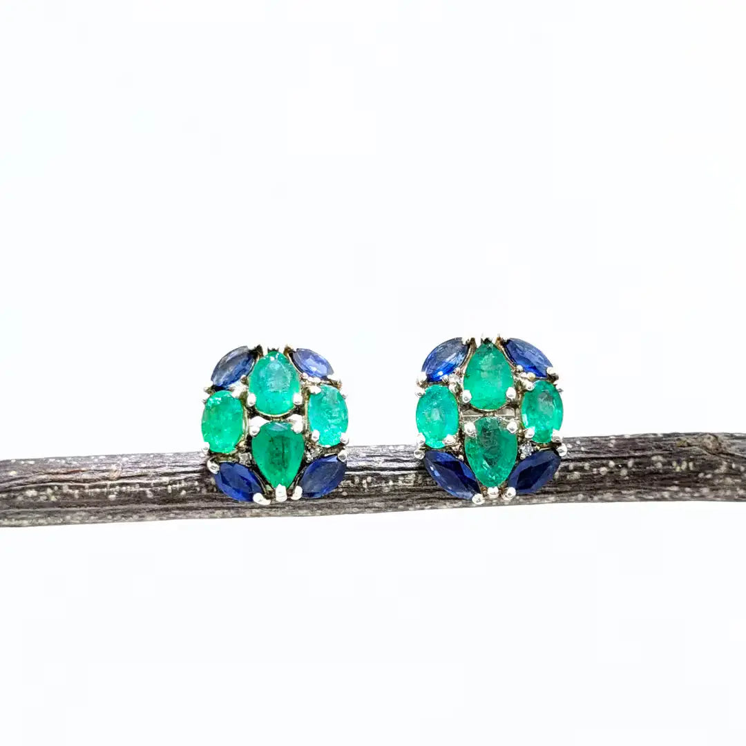 Emerald Blue Sapphire Sterling Silver Oval Tops Earring - Anjoriya Jewels