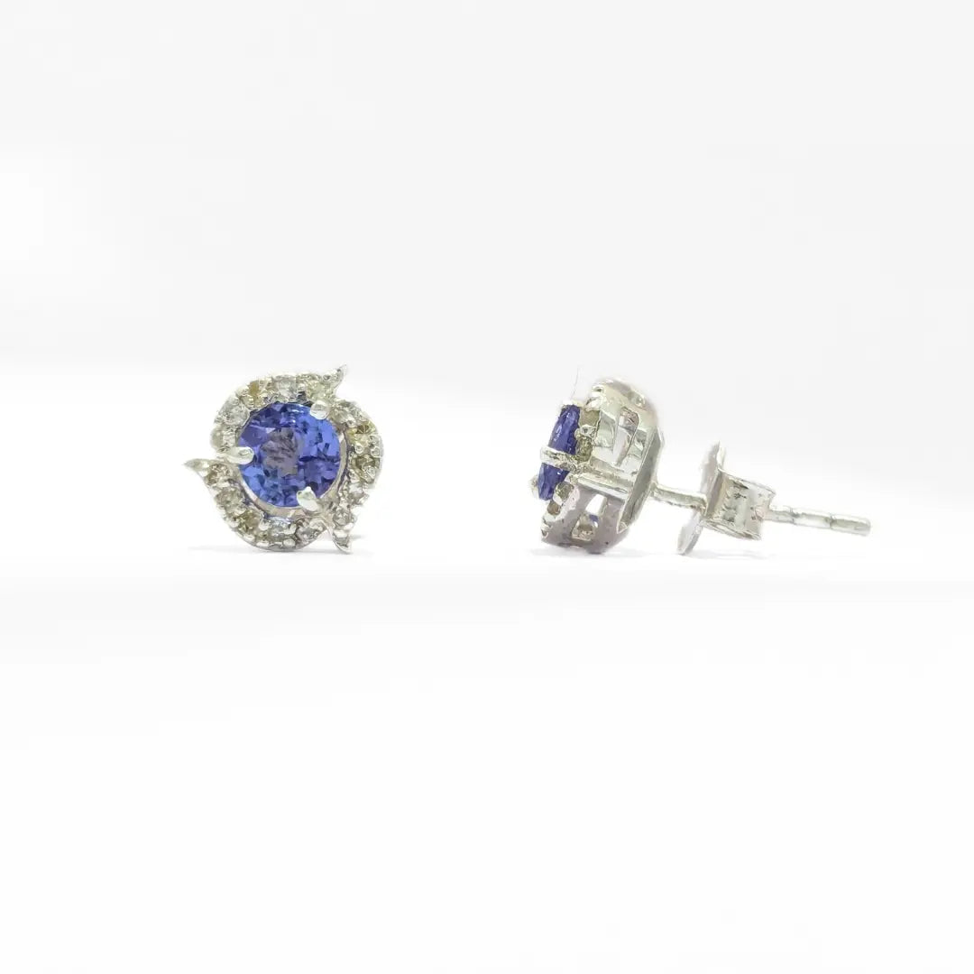 Tanzanite Sterling Silver Round Tops Earrings - Anjoriya Jewels