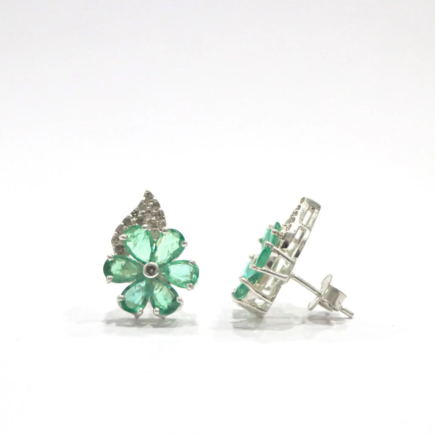Emerald Floral Pear Tops Earring - Anjoriya Jewels