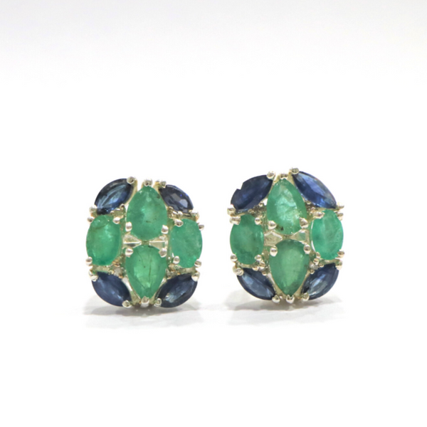 Emerald Blue Sapphire Sterling Silver Oval Tops Earring