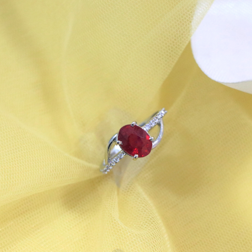Glass Filled Ruby Oval Sterling Silver Ring - Anjoriya Jewels