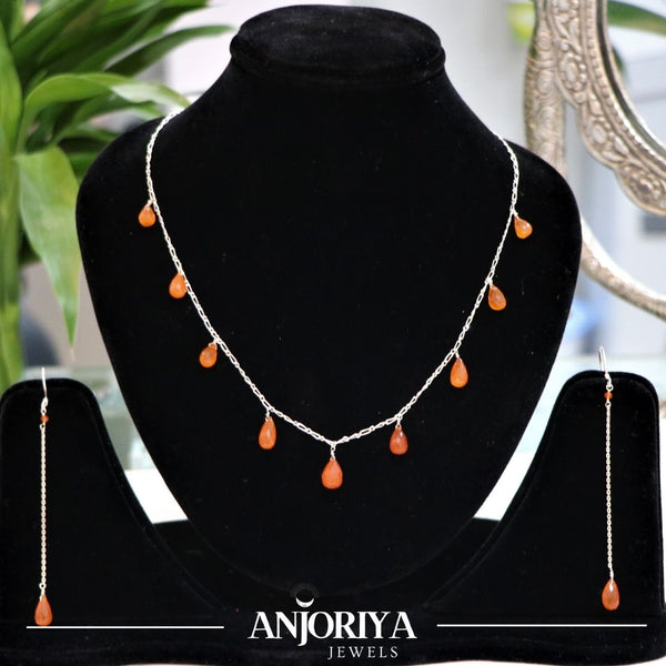 Red Onyx Drop Silver Necklace Set