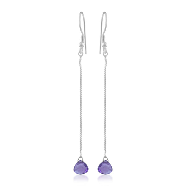 Handcrafted in 925 Sterling Silver Heart Shape Amethyst Gem Stone Studded In With Silver Chain Drop Earring 