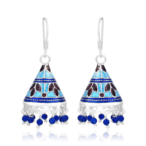 Handcrafted 925 Sterling Silver Triangle shape Traditional Handwork Earring With White Background