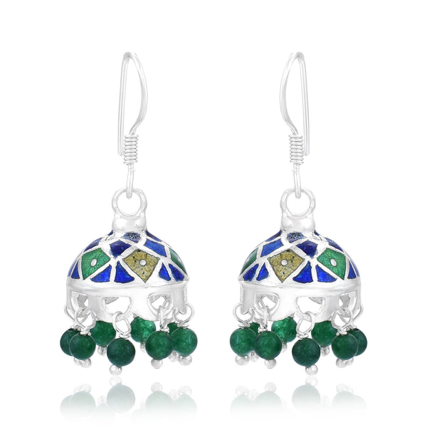 Handcrafted 925 Sterling Silver Round shape Work in Traditional Handwork Earring White Background 