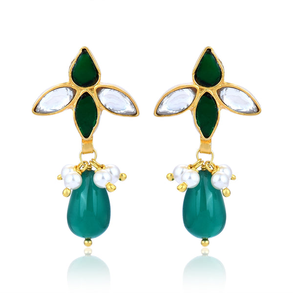 Handcrafted in 925 Sterling Silver Earring Green  Onyx Gem stone With Gold Rhodium Polish