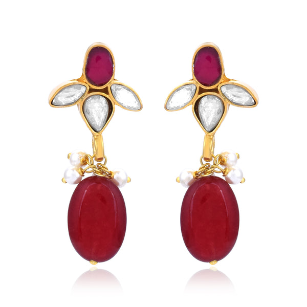 Handcrafted in 925 Sterling Silver Earring Red Onyx Gem stone  With Gold Rhodium  Polish 
