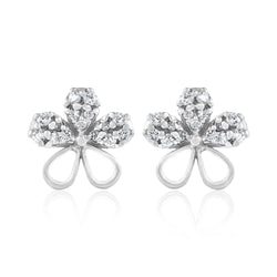 Handcrafted In 925 Sterling Silver Stud Earring Studded with Cubic Zirconia Flower Shape