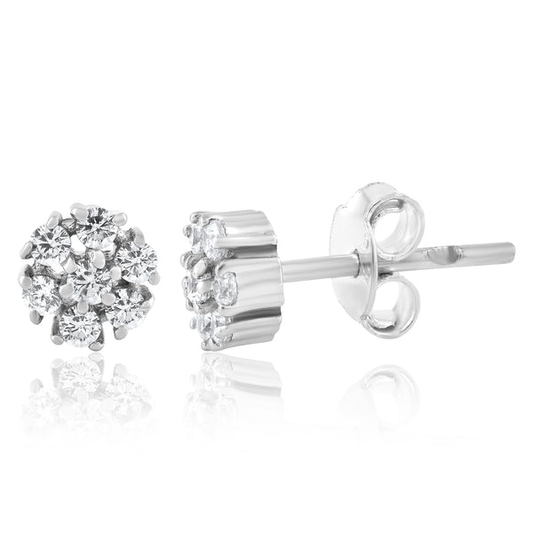Handcrafted in 925 Sterling Silver Earring Studded With Cubic Zirconia Flower Round Shape With White Background 