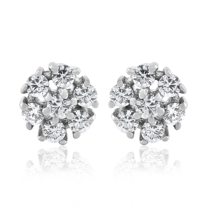 Handcrafted in 925 Sterling Silver Earring Studded With Cubic Zirconia Flower Round Shape 