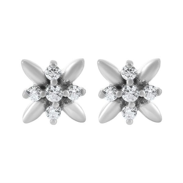 Handcrafted in 925 Sterling Silver Earring Studded With Cubic Zirconia Flower Shape 