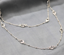 White Topaz 7*5mm oval cut Silver Link Chain