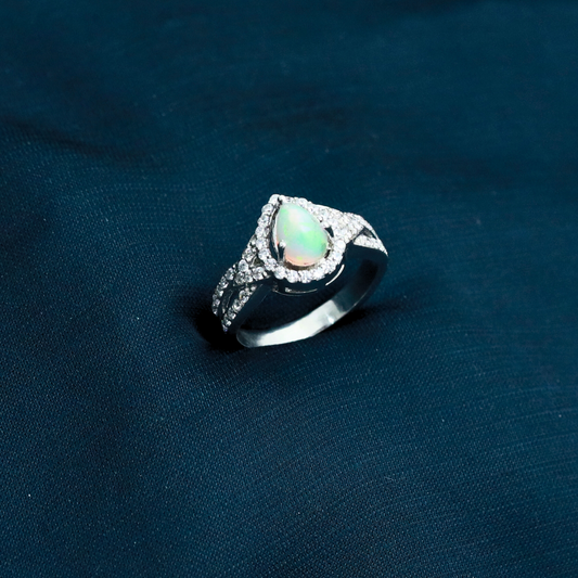 Opal Ethiopian Pan Cubic Zirconia  Sterling Silver Ring - Anjoriya Jewels