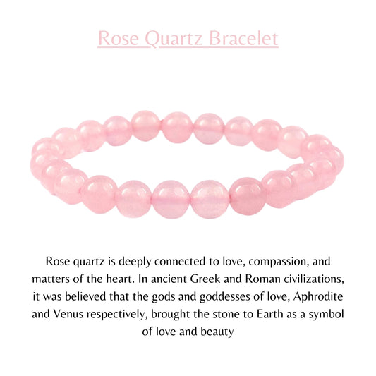 Rose Quartz Crystal with Metal Heart Charm, 8-MM Bracelet Girls Boys - Self Love Enhancer, Balances Mind & Soul, Helps in Healing & Luck - Anjoriya Jewels
