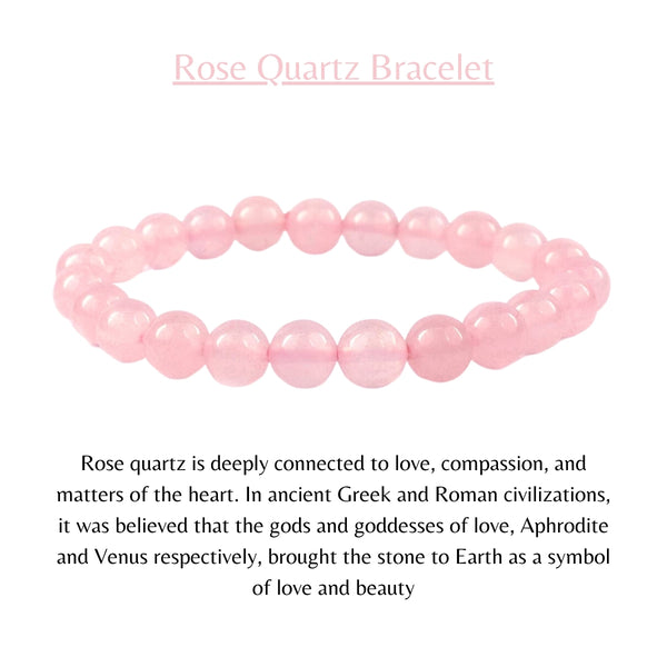 Rose Quartz Crystal with Metal Heart Charm, 8-MM Bracelet Girls Boys - Self Love Enhancer, Balances Mind & Soul, Helps in Healing & Luck