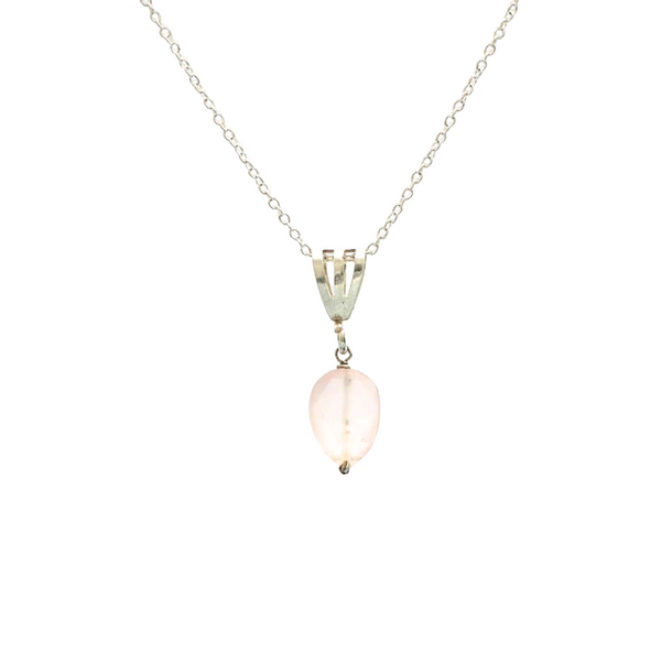 Rose Quartz Drop Sterling Silver Pendant With Link Chain