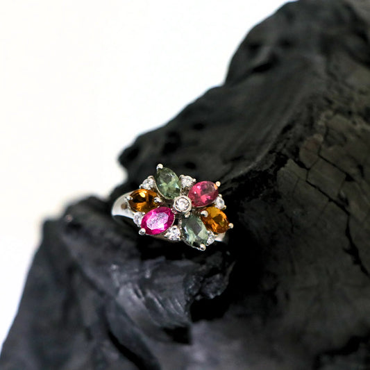 Multi Tourmaline Oval Sterling Silver Ring - Anjoriya Jewels