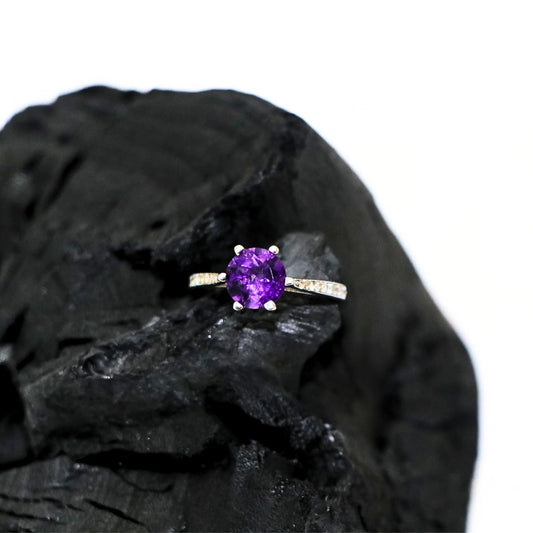 Amethyst Round  Sterling Silver Ring - Anjoriya Jewels