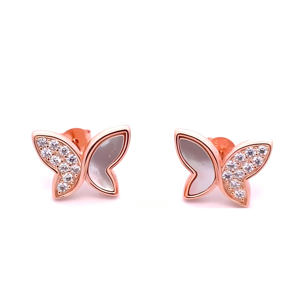 Dazzling Pearl CZ Butterfly Silver Rosegold Pendant Set