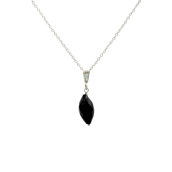 Black Onyx Drop Sterling Silver Pendant With Link Chain