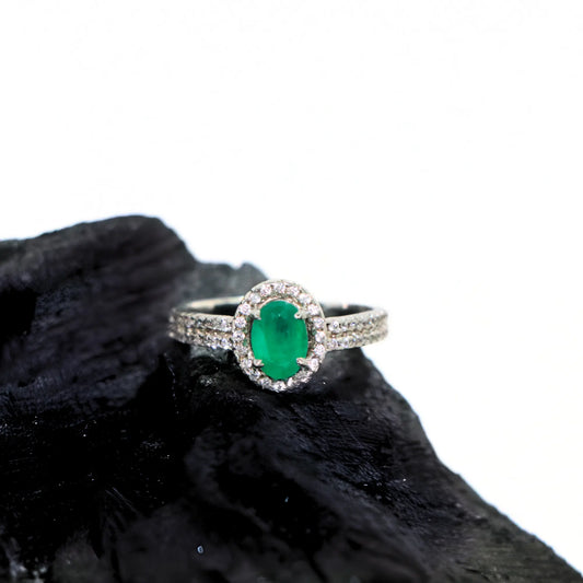 Emerald Oval  Sterling Silver Ring - Anjoriya Jewels