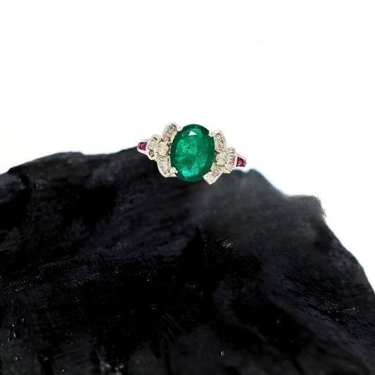 Emerald Oval Sterling Silver Ring - Anjoriya Jewels