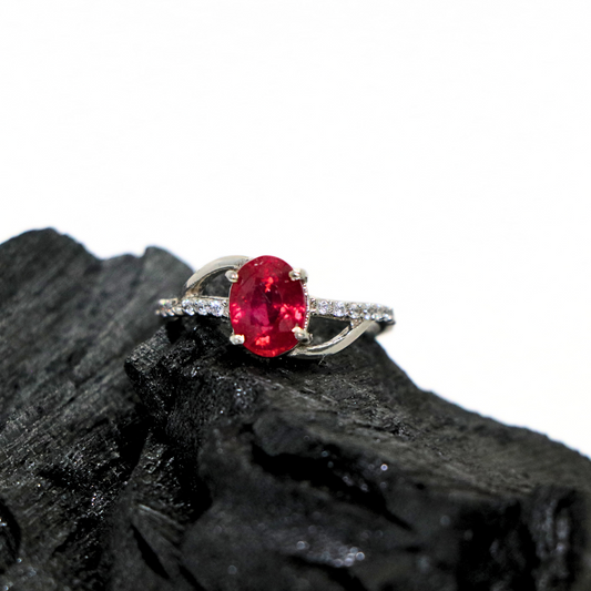 Glass Filled Ruby Oval  Sterling Silver Ring - Anjoriya Jewels