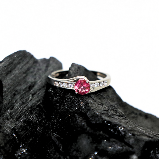 Pink Tourmaline Round Sterling Silver Ring - Anjoriya Jewels