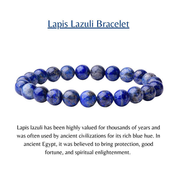 Lapis Lazuli Beads Crystal Bracelet, 8-MM Beads- Hand Beaded Stone Wear Girls, Boys, Men & Women - Positive Energy Stones, Fashion & Everyday Wear