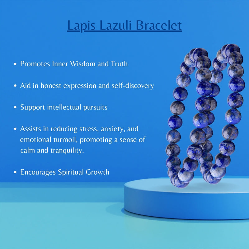 Lapis Lazuli Beads Crystal Bracelet, 8-MM Beads- Hand Beaded Stone Wear Girls, Boys, Men & Women - Positive Energy Stones, Fashion & Everyday Wear
