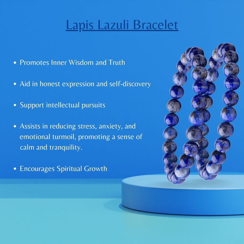 Lapis Lazuli Beads Crystal Bracelet, 8-MM Beads- Hand Beaded Stone Wear Girls, Boys, Men & Women - Positive Energy Stones, Fashion & Everyday Wear