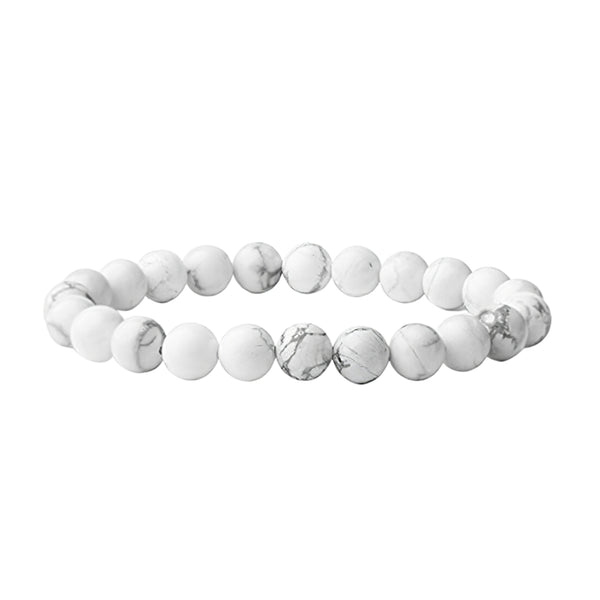 Howlite Bracelet for Women and Men 8mm Natural Crystal Stone Semi Precious Gemstone Jewellery for Healing (White)