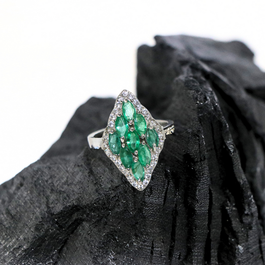 Emerald Marquise Sterling Silver Ring - Anjoriya Jewels