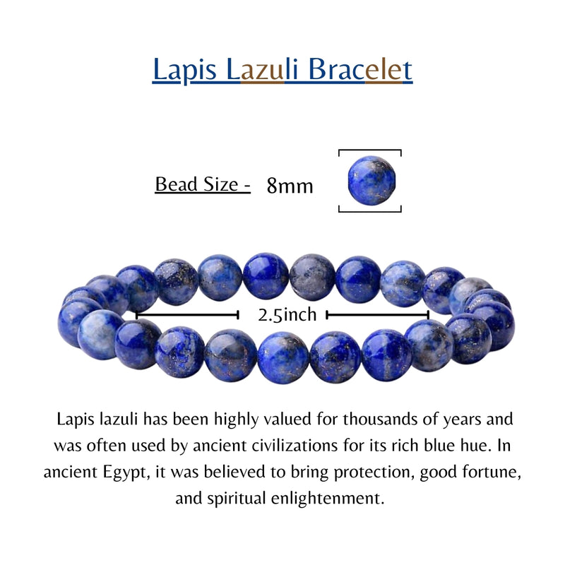 Lapis Lazuli Beads Crystal Bracelet, 8-MM Beads- Hand Beaded Stone Wear Girls, Boys, Men & Women - Positive Energy Stones, Fashion & Everyday Wear