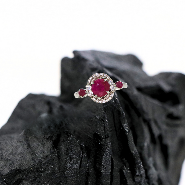 Ruby Round Pan  Sterling Silver Ring