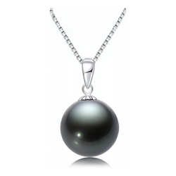 Black Pearl Round 8 MM Sterling Silver Pendant With Link Chain