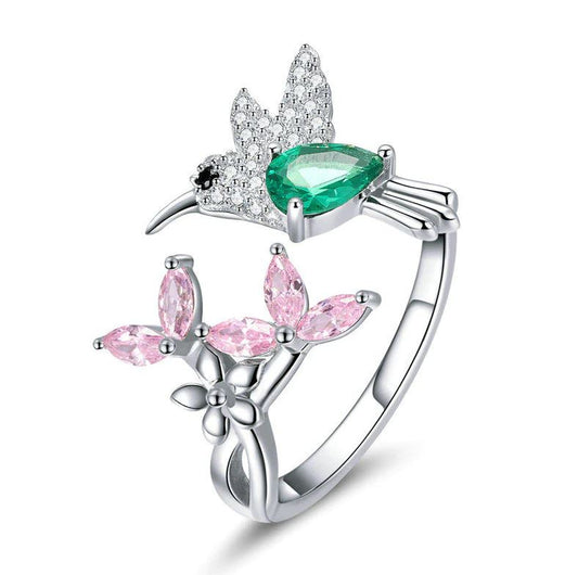 Dazzling Hummingbird  Adjustable 925 Sterling Silver Silver Rings - Anjoriya Jewels