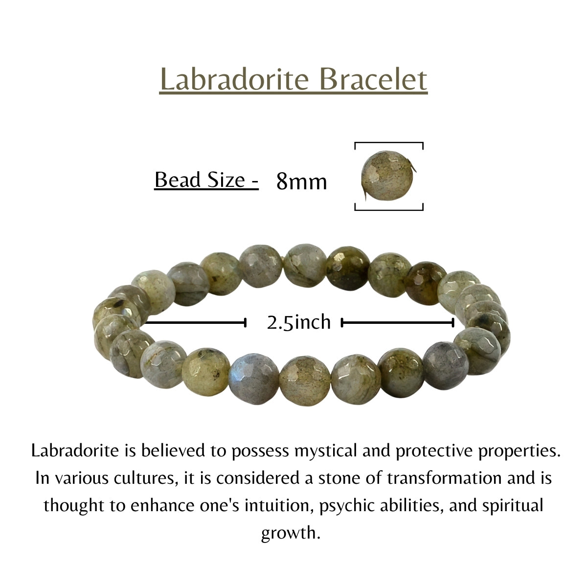 Labradorite Beads Crystal Bracelet, 8-MM Beads- Hand Beaded Stone Wear Girls, Boys, Men & Women - Positive Energy Stones, Fashion & Everyday Wear - Anjoriya Jewels