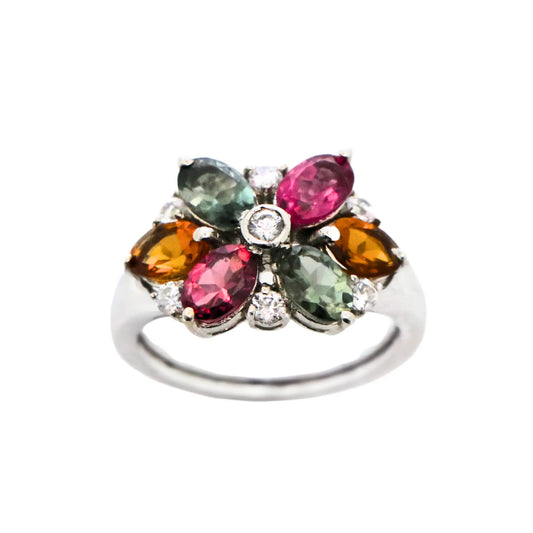 Multi Tourmaline Oval Sterling Silver Ring - Anjoriya Jewels