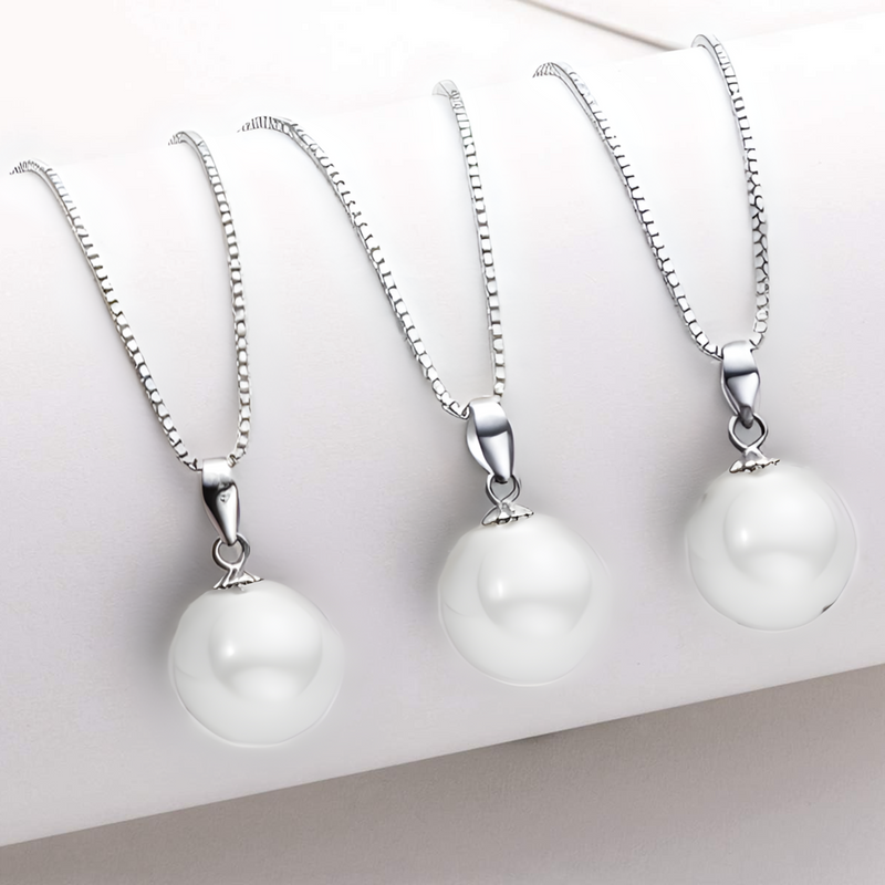 Pearl Round 8 MM Sterling Silver Pendant With Link Chain