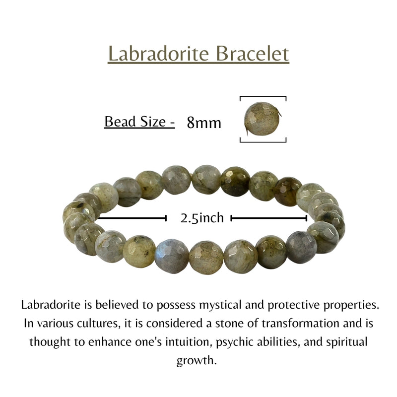 Labradorite Beads Crystal Bracelet, 8-MM Beads- Hand Beaded Stone Wear Girls, Boys, Men & Women - Positive Energy Stones, Fashion & Everyday Wear