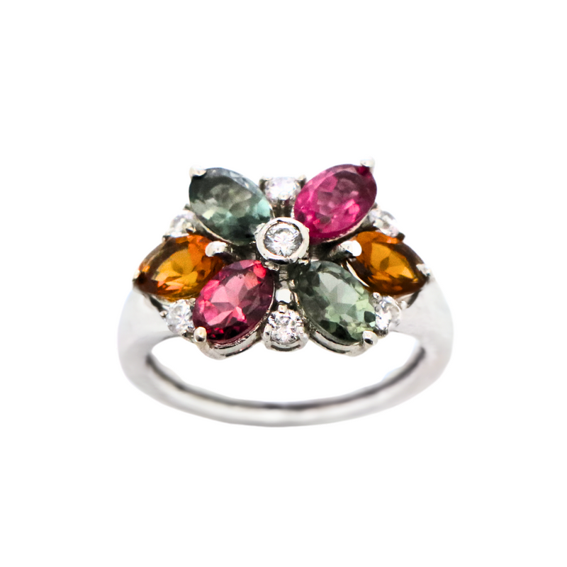 Multi Tourmaline Oval Sterling Silver Ring