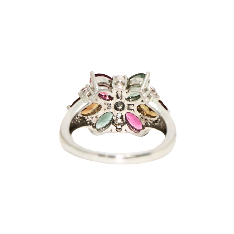 Multi Tourmaline Oval Sterling Silver Ring