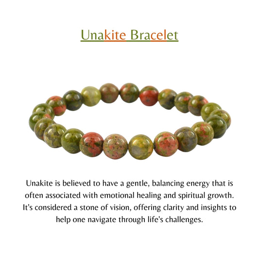 Unakite Beads Crystal Bracelet, 8-MM Beads- Hand Beaded Stone Wear Girls, Boys, Men & Women - Positive Energy Stones, Fashion & Everyday Wear - Anjoriya Jewels