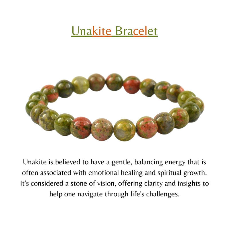 Unakite Beads Crystal Bracelet, 8-MM Beads- Hand Beaded Stone Wear Girls, Boys, Men & Women - Positive Energy Stones, Fashion & Everyday Wear